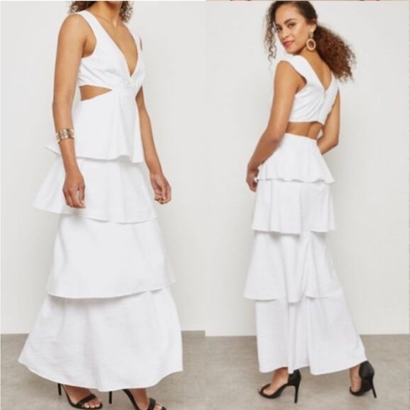 Bardot Dresses & Skirts - BARDOT Tiered Cutout White Maxi Dress